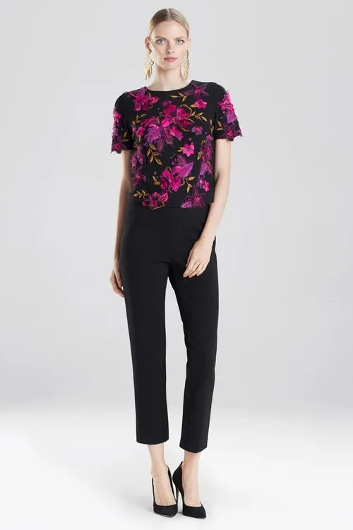 Knit Crepe Embroidered Top