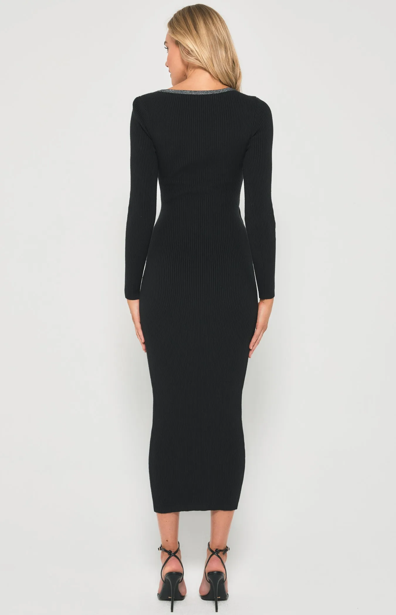 Knit Midi Dress with Lurex Contrast Binding