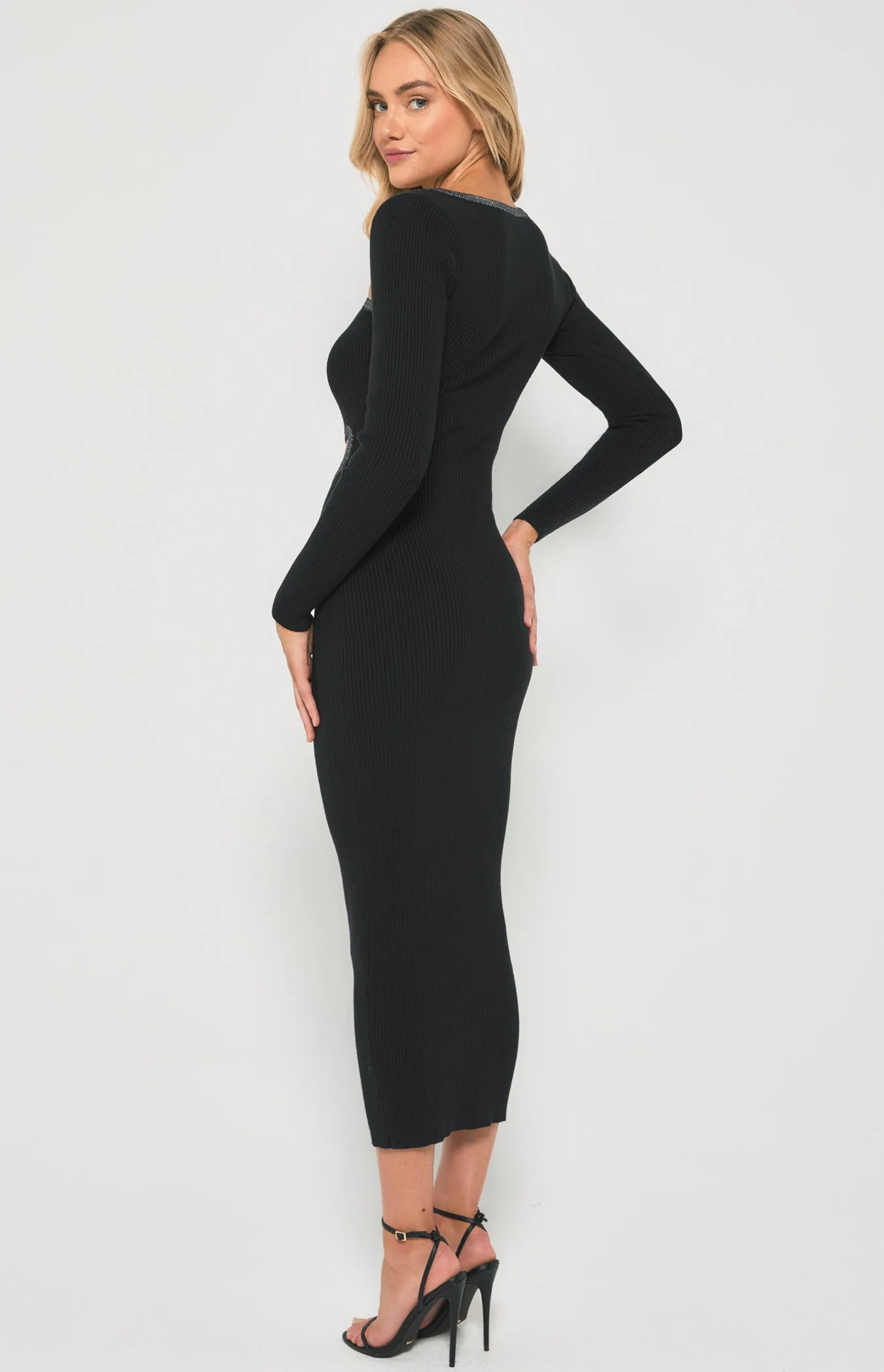 Knit Midi Dress with Lurex Contrast Binding