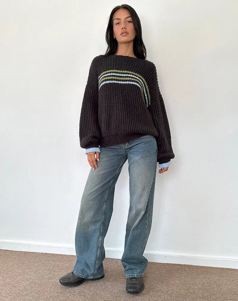 Lamees Jumper in Brown Knit with Stripe