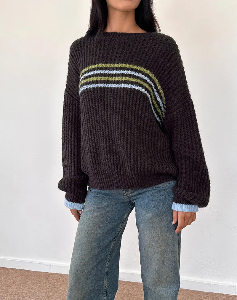 Lamees Jumper in Brown Knit with Stripe