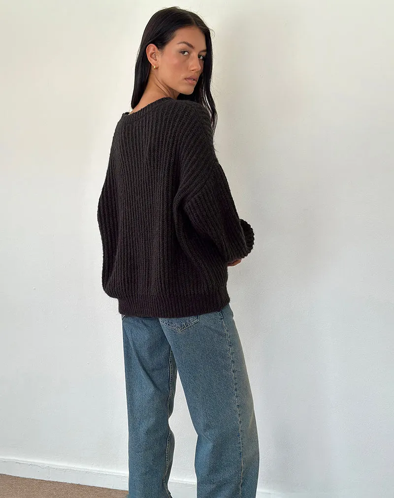 Lamees Jumper in Brown Knit with Stripe