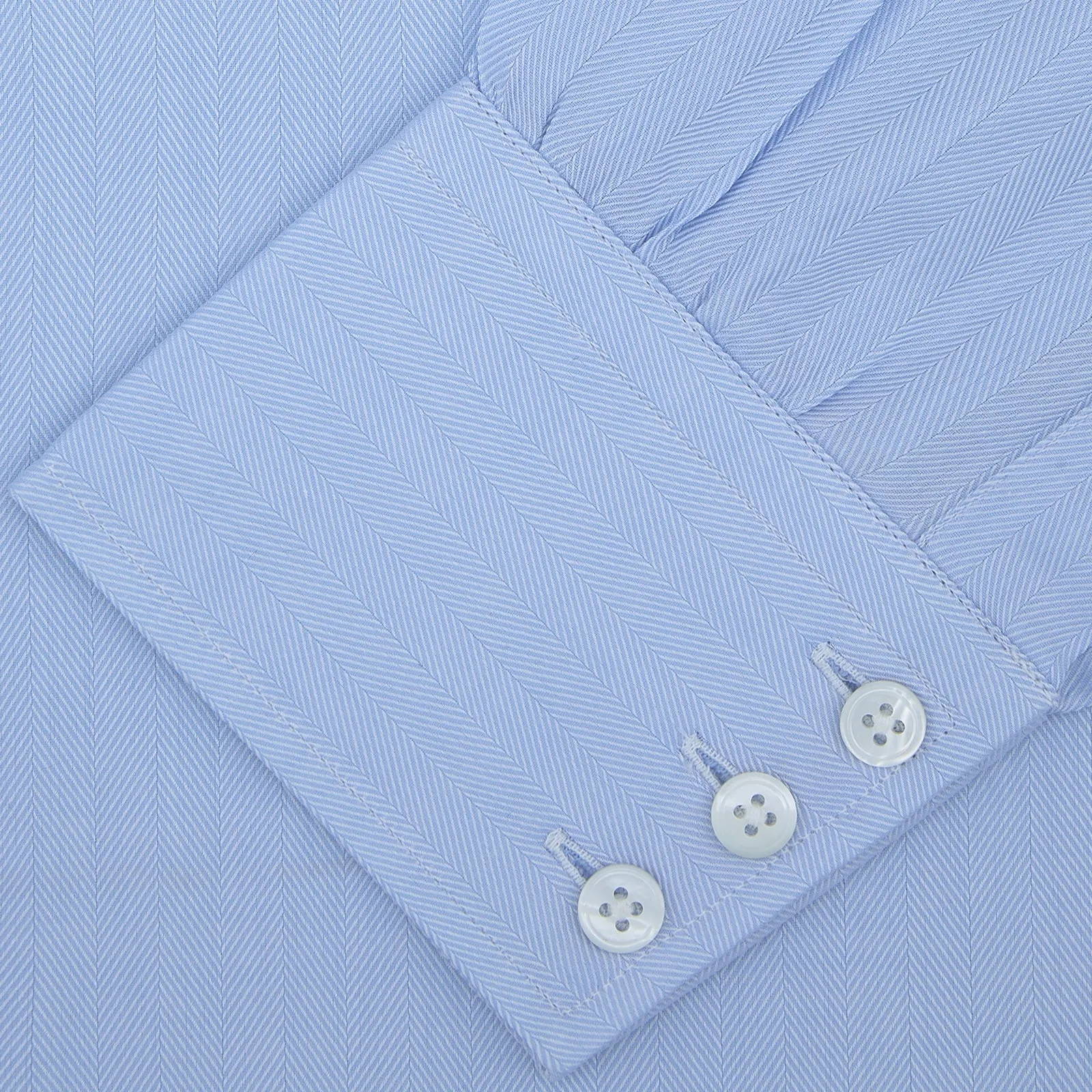 Light Blue Herringbone Superfine Cotton Shirt with T&A Collar and 3-Button Cuffs