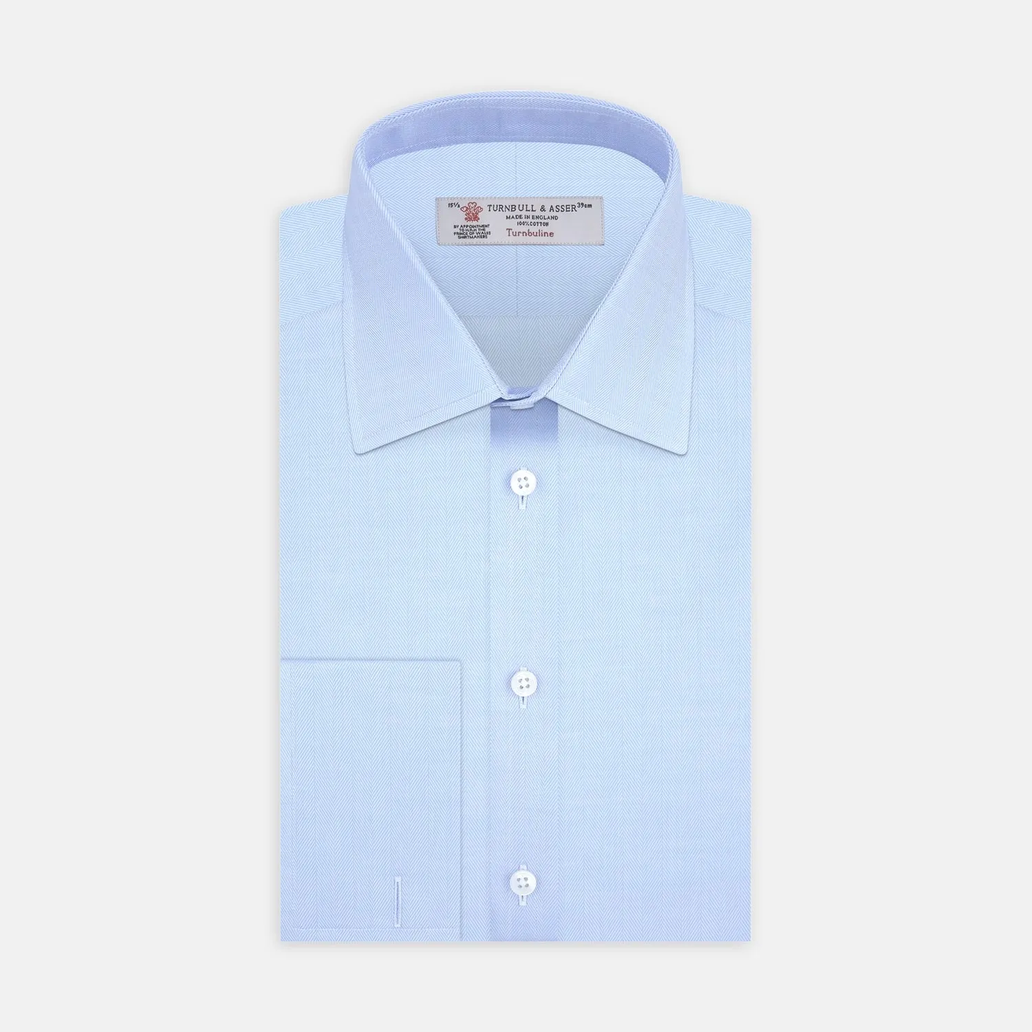 Light Blue Herringbone Superfine Cotton Shirt with T&A Collar and 3-Button Cuffs