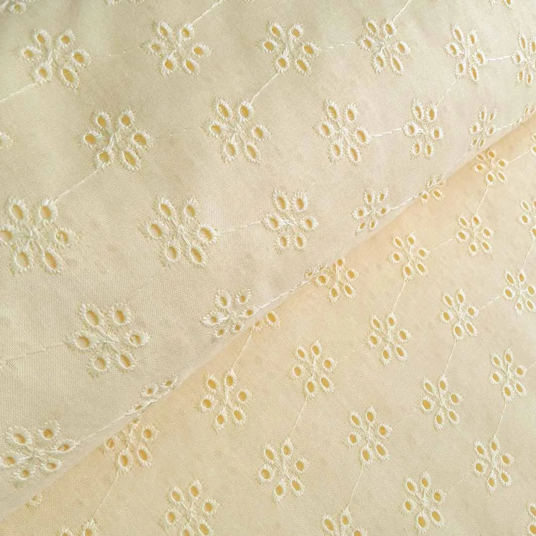 Light Lemon Motifs Embroidered Cotton Heavy Hakoba Fabric