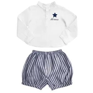 Monogrammed Gift set | boys white shirt and Harbor Island stripe short