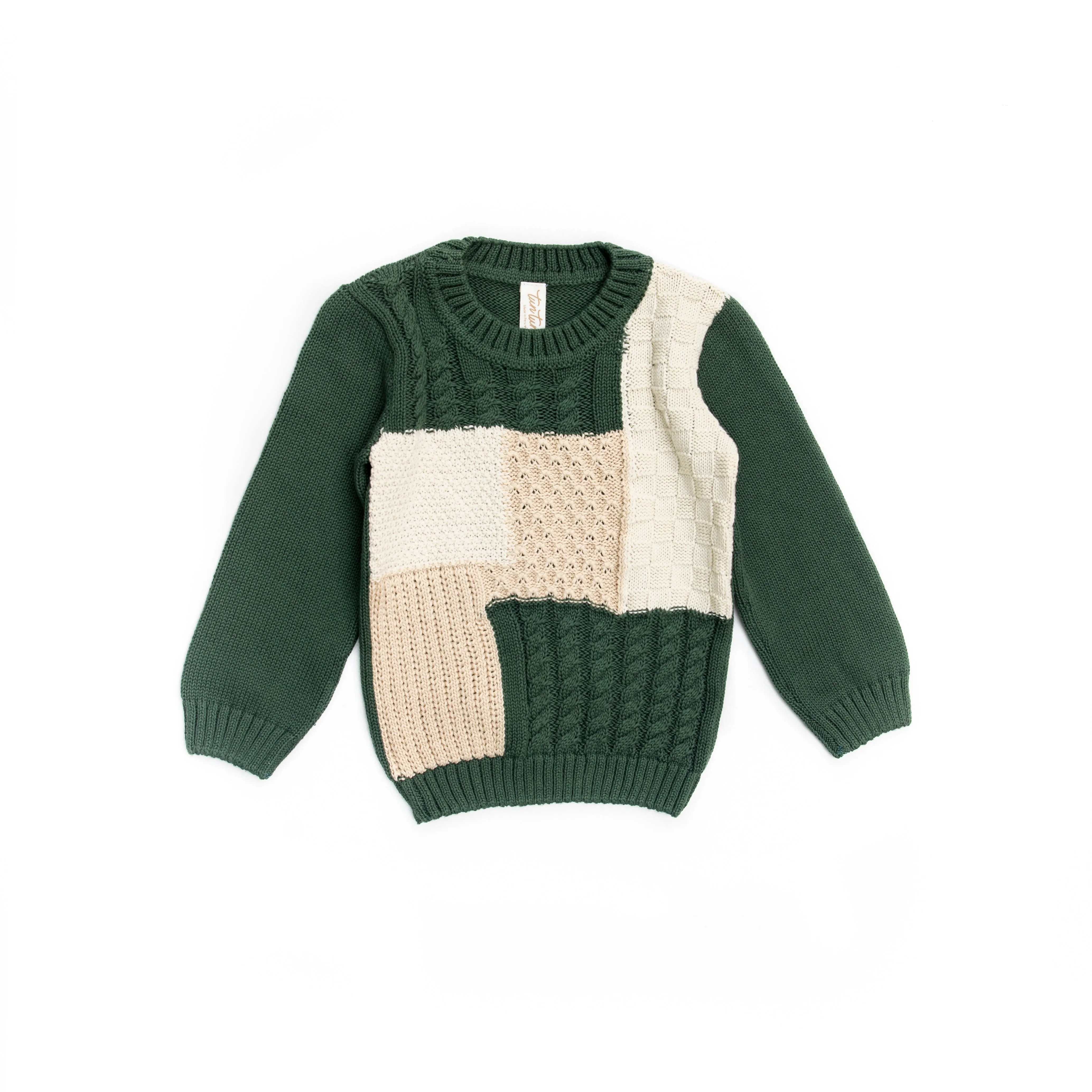 NG016-PATCHWORK SWEATER-Green Forest/Oatmeal/Natural