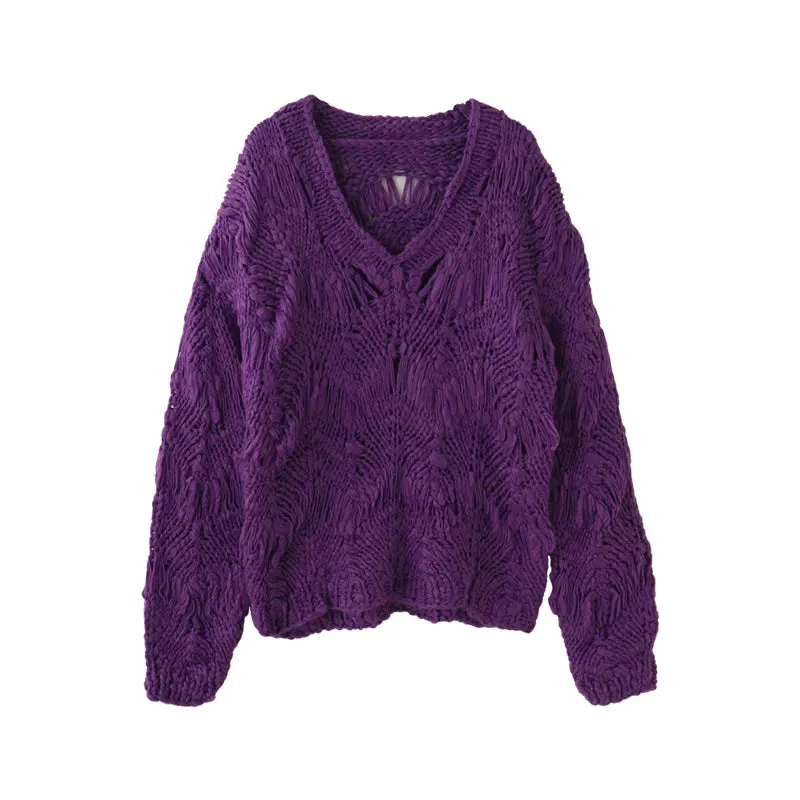 Pullovers Women Vintage Purple Harajuku Simple Ulzzang Trendy Ladies Knitwear Long Sleeve Winter Fall Femme Chic Sweaters C-128