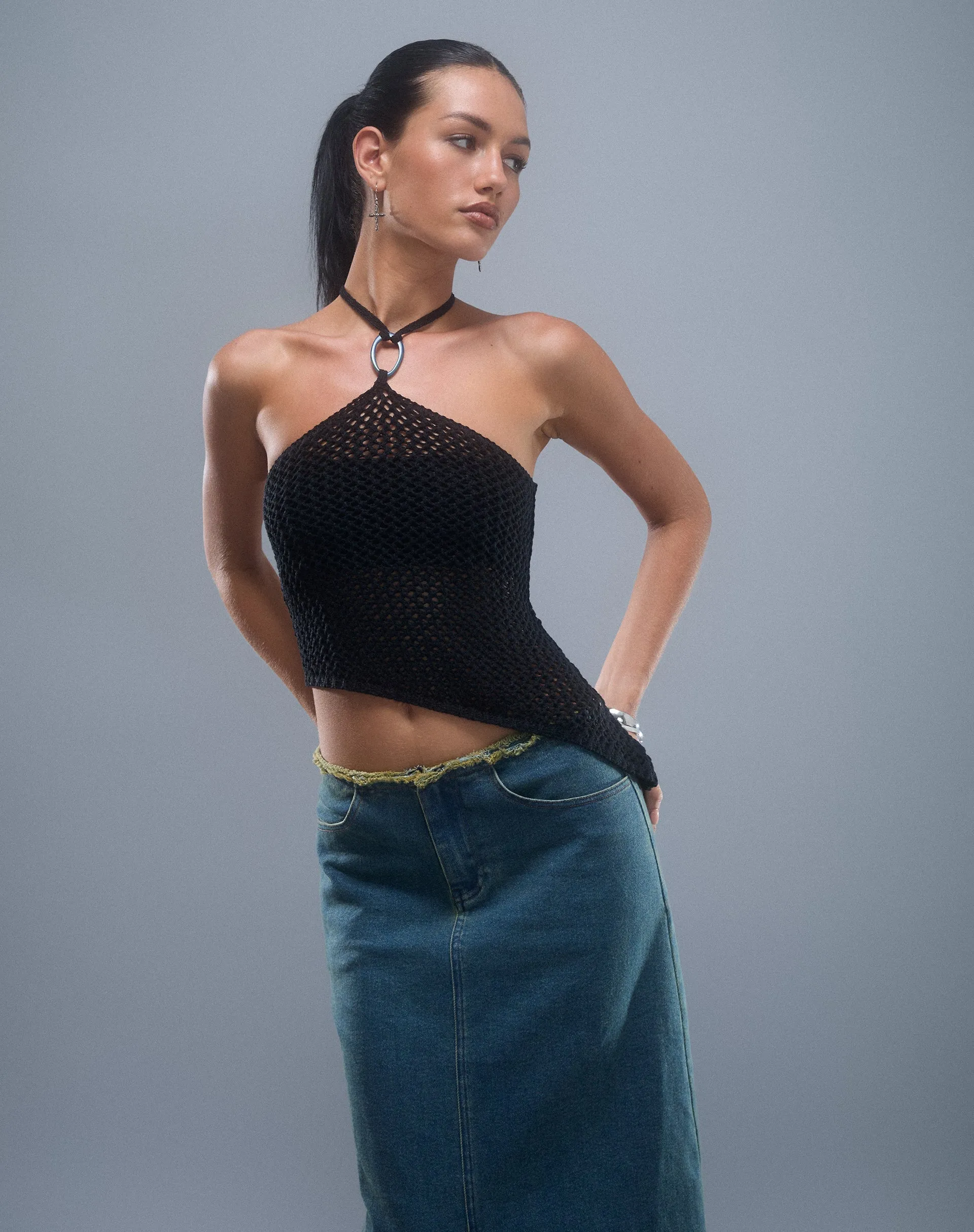 Royani Halterneck Top in Black Knit