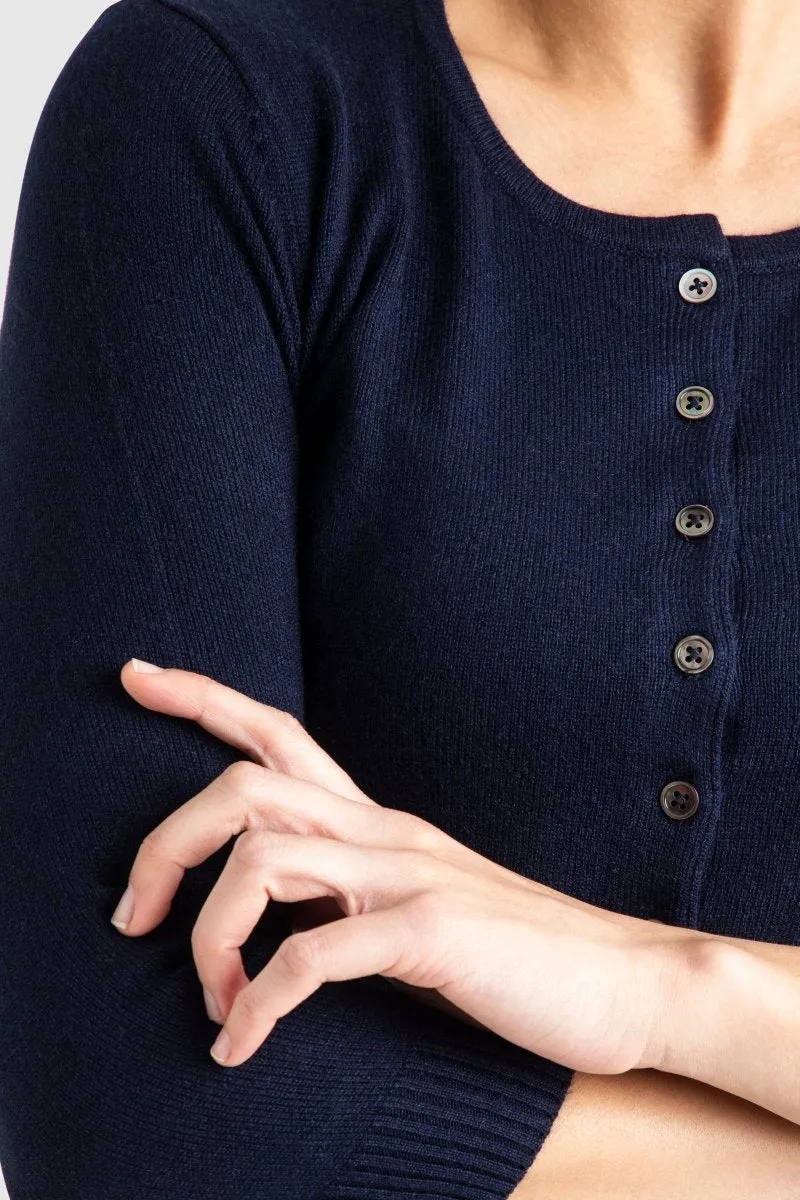 Silk   Cashmere Victoria Cardigan in Navy