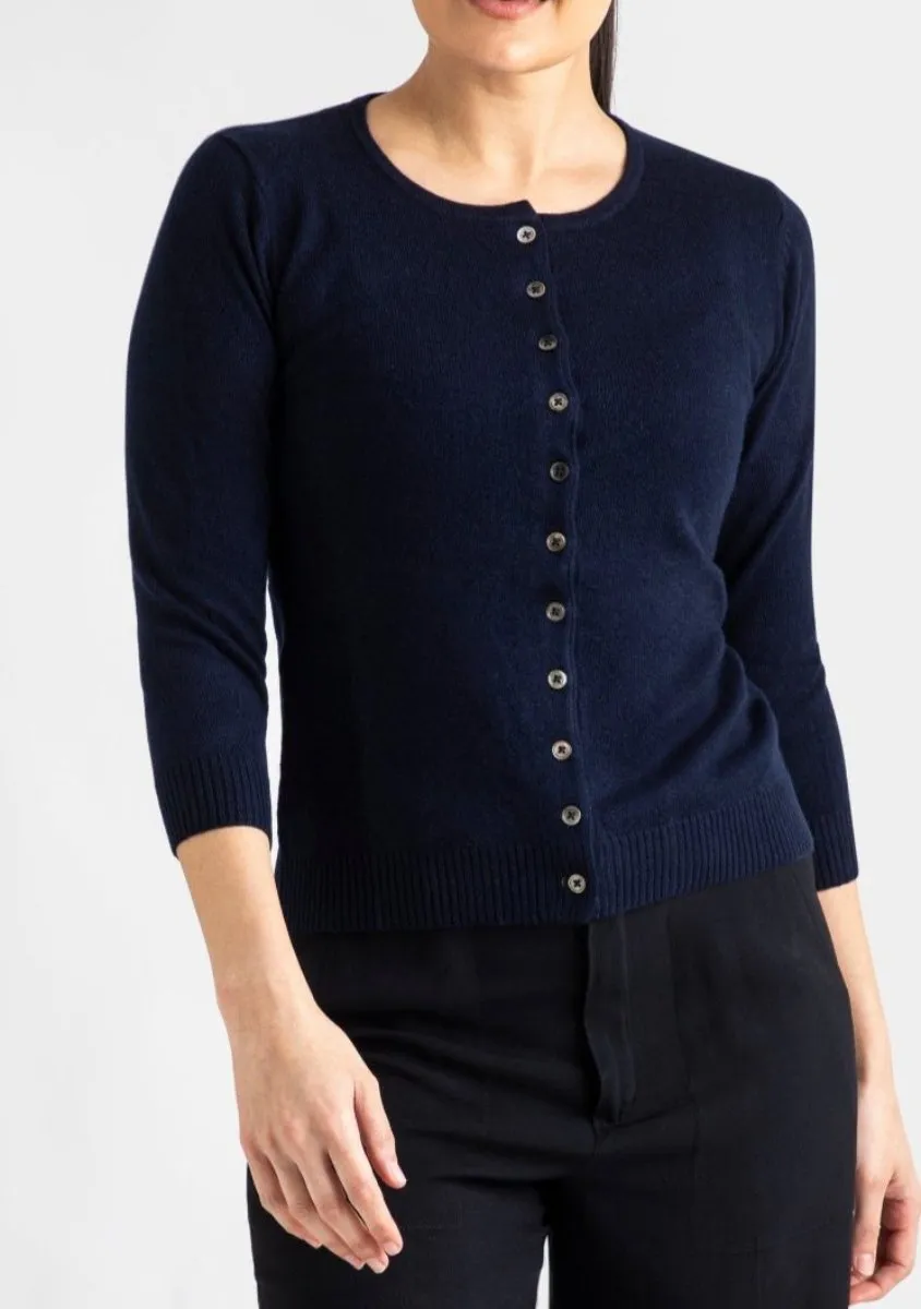 Silk   Cashmere Victoria Cardigan in Navy