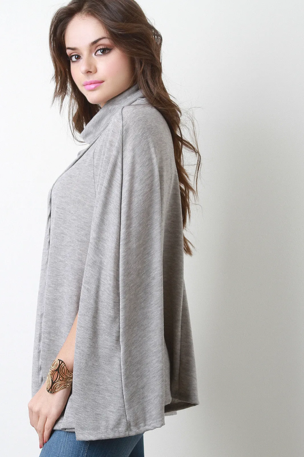 Soft Knit Turtleneck Wrap Cape