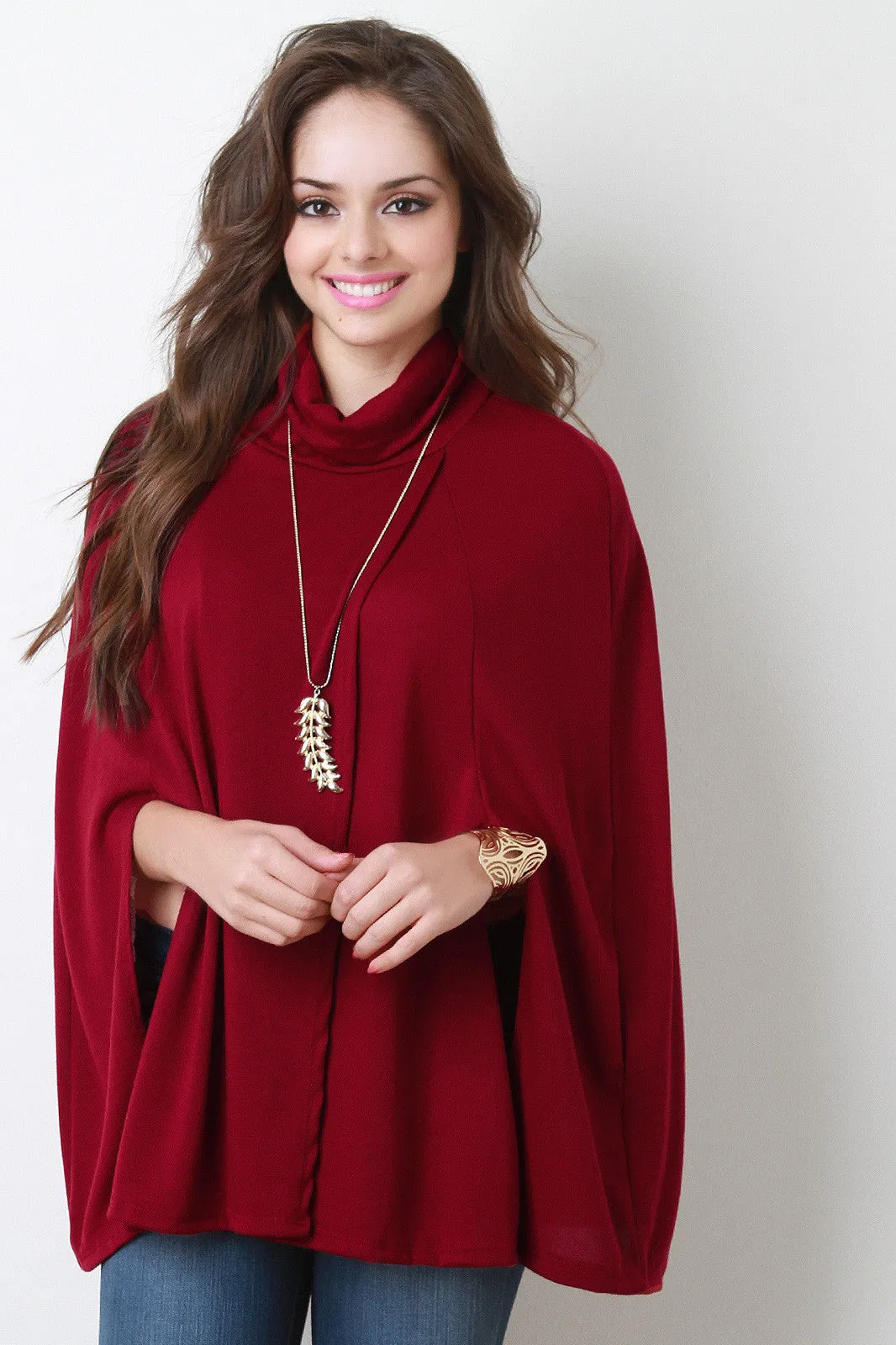 Soft Knit Turtleneck Wrap Cape