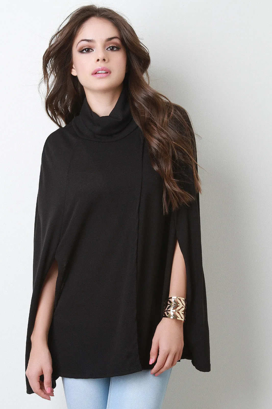 Soft Knit Turtleneck Wrap Cape