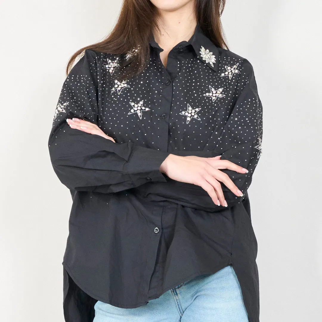 Star-embellished rhinestone blouse wholesale