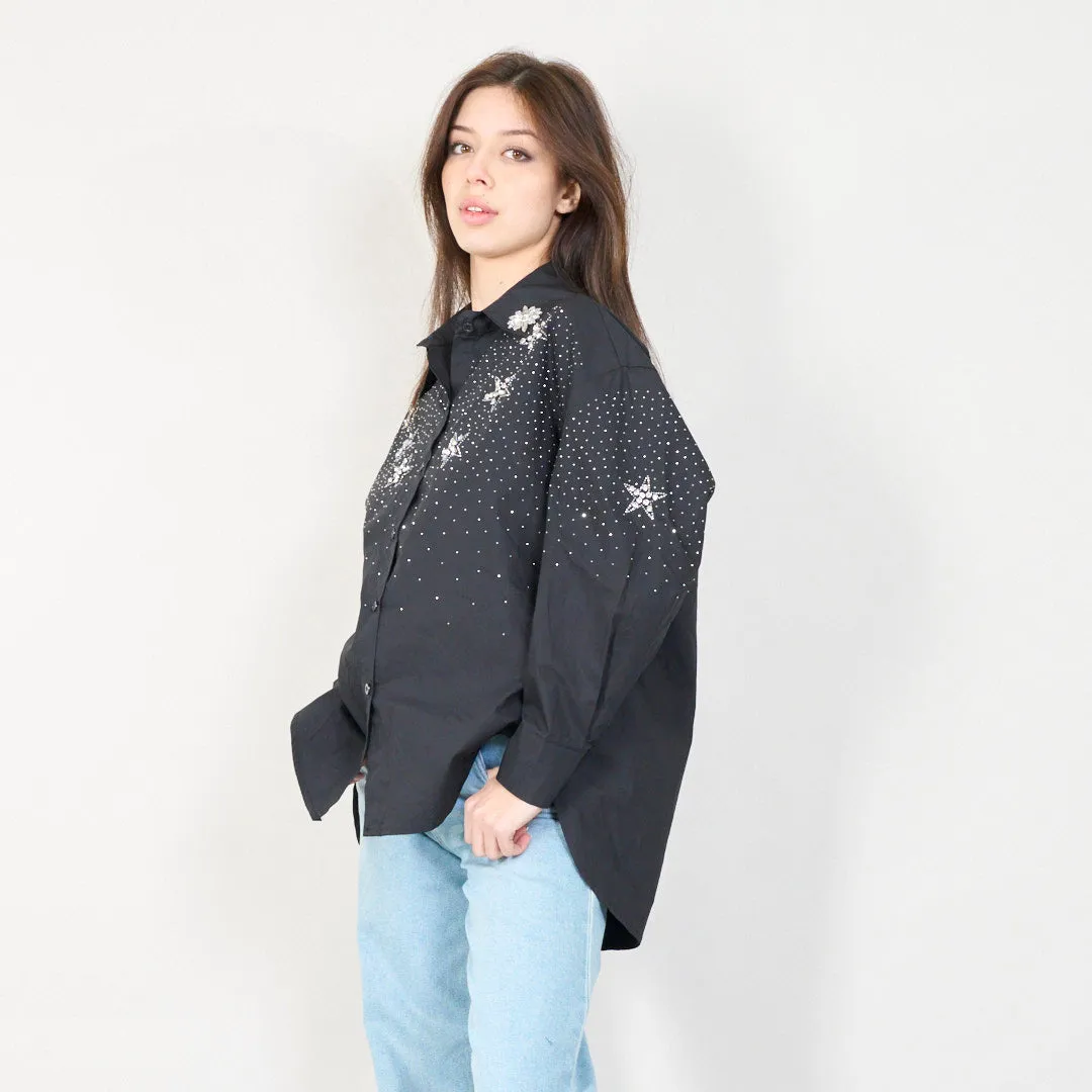 Star-embellished rhinestone blouse wholesale