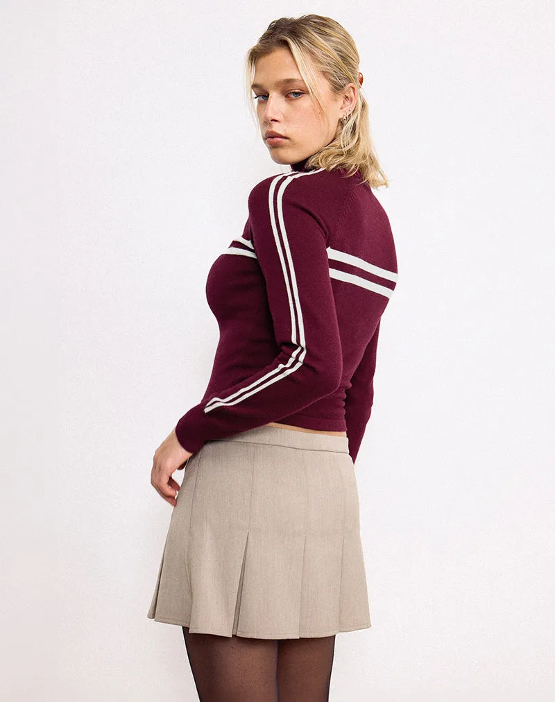 Talisa Zip Through Jacket in Maroon with White Stripe