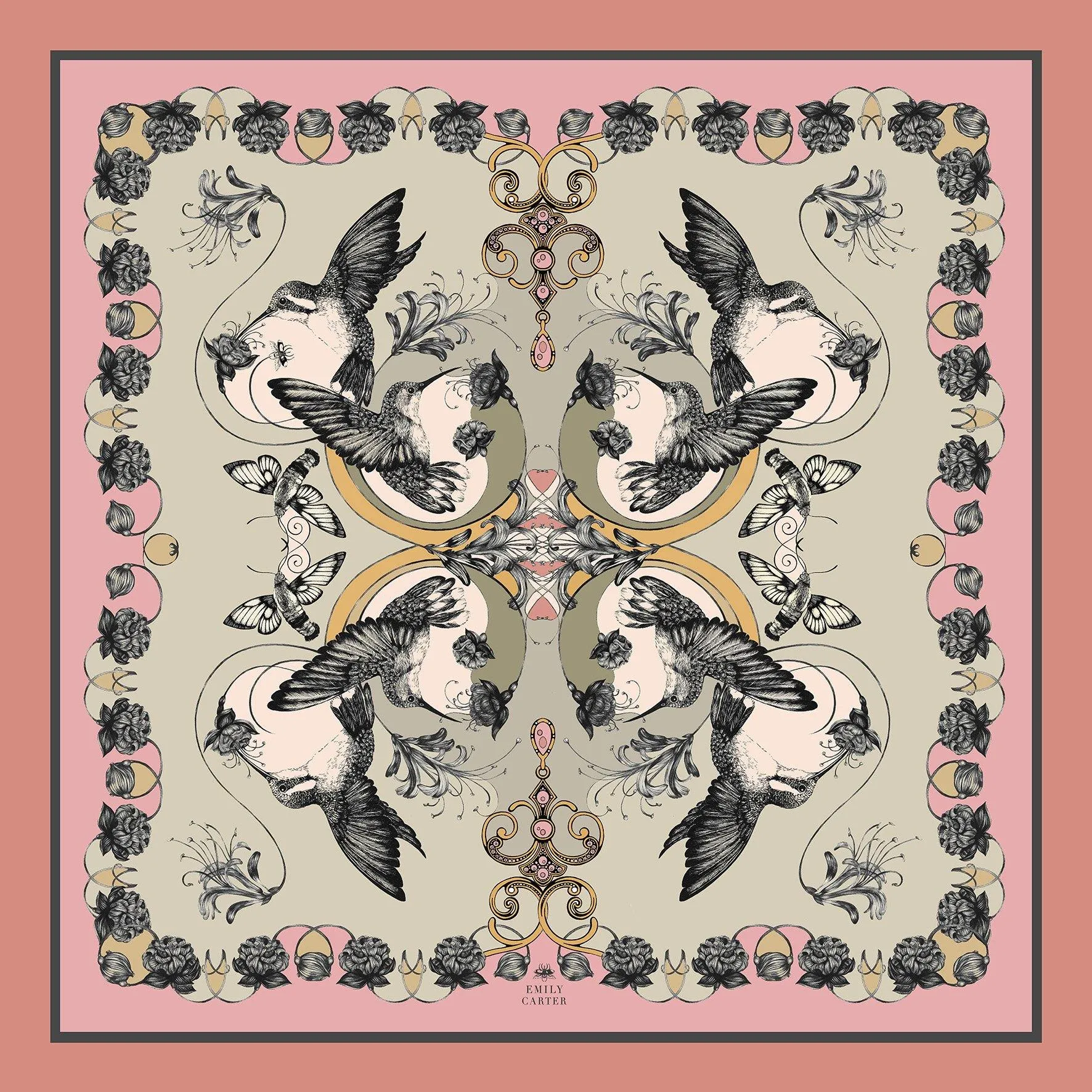 The Hummingbird & Honeysuckle Silk Scarf | 90x90cm [Preorder]