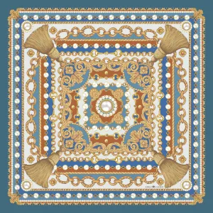 The Jewelled Baroque Silk Scarf - Aquamarine | 90x90cm [Preorder]