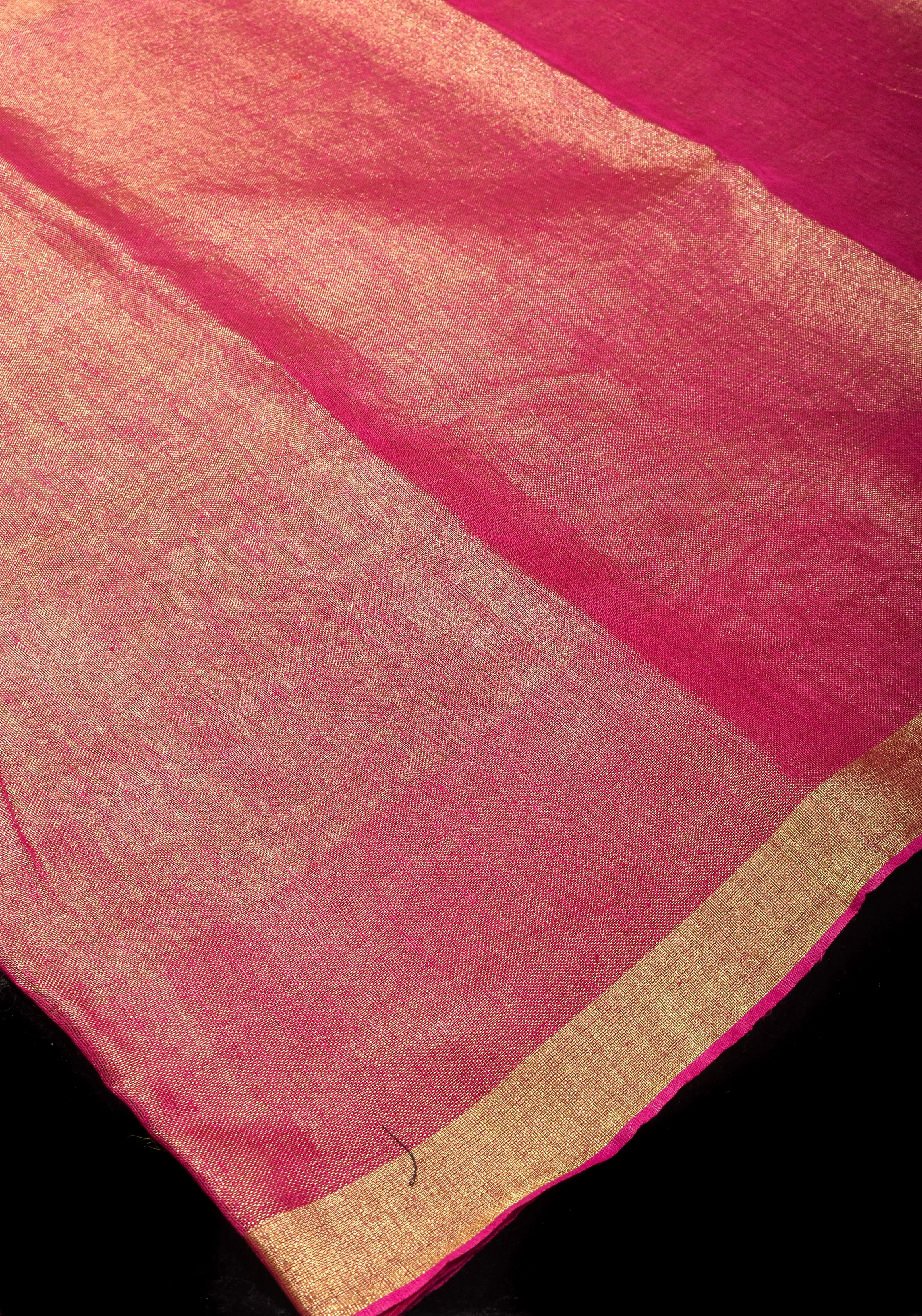 Tissue Linen Saree in Pink with  Minimal zari Border