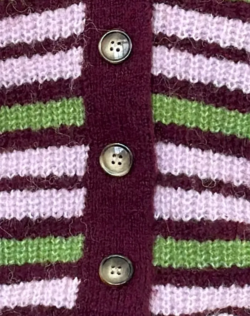 Uriela Cardigan in Green Pink and Burgundy Stripes