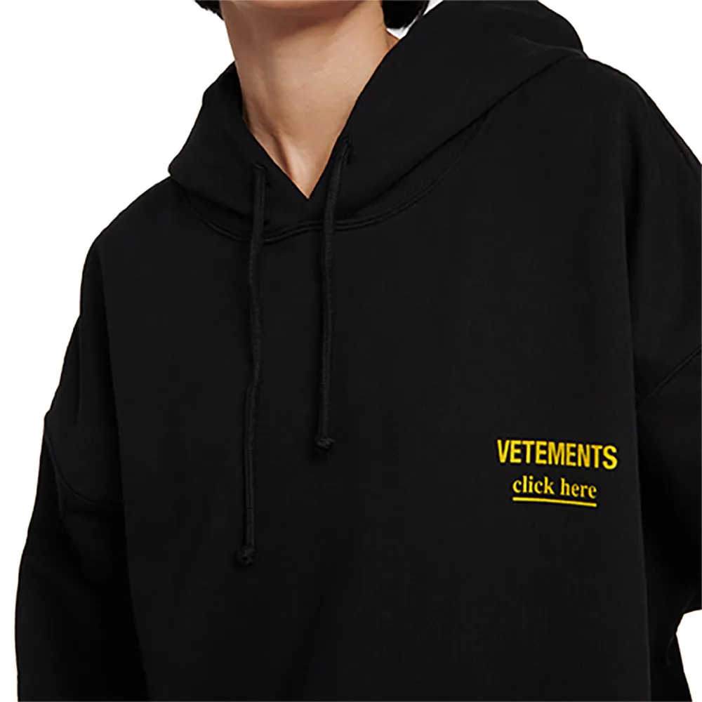 Vetements Women's 'Click Here' Logo Oversized Cotton Sweatshirt in Black