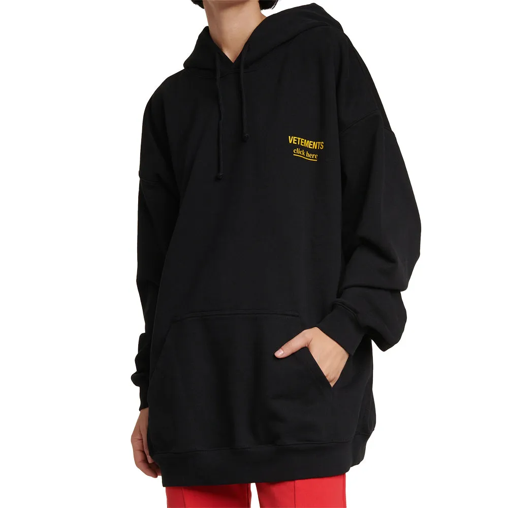 Vetements Women's 'Click Here' Logo Oversized Cotton Sweatshirt in Black