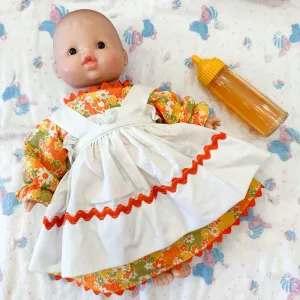 Vintage 1960s Orange Floral Doll Dress (fits Minikane Soft Bodied doll)