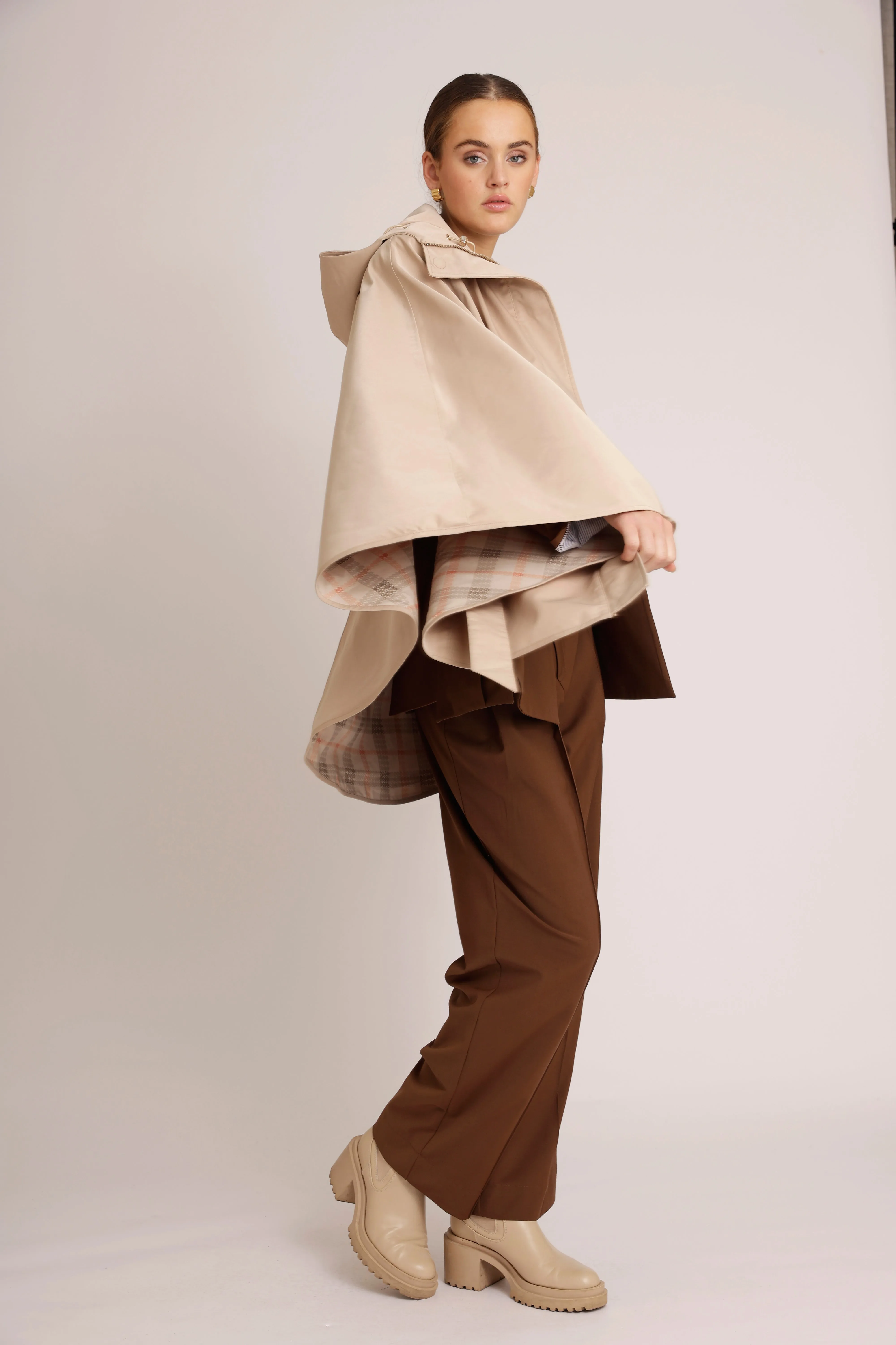 Waterproof Luxury Poncho Cape - Beige