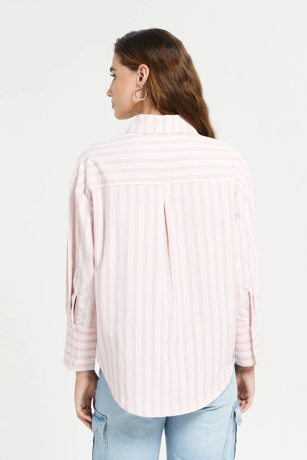 Women Pink Stripe Oversize Shirt