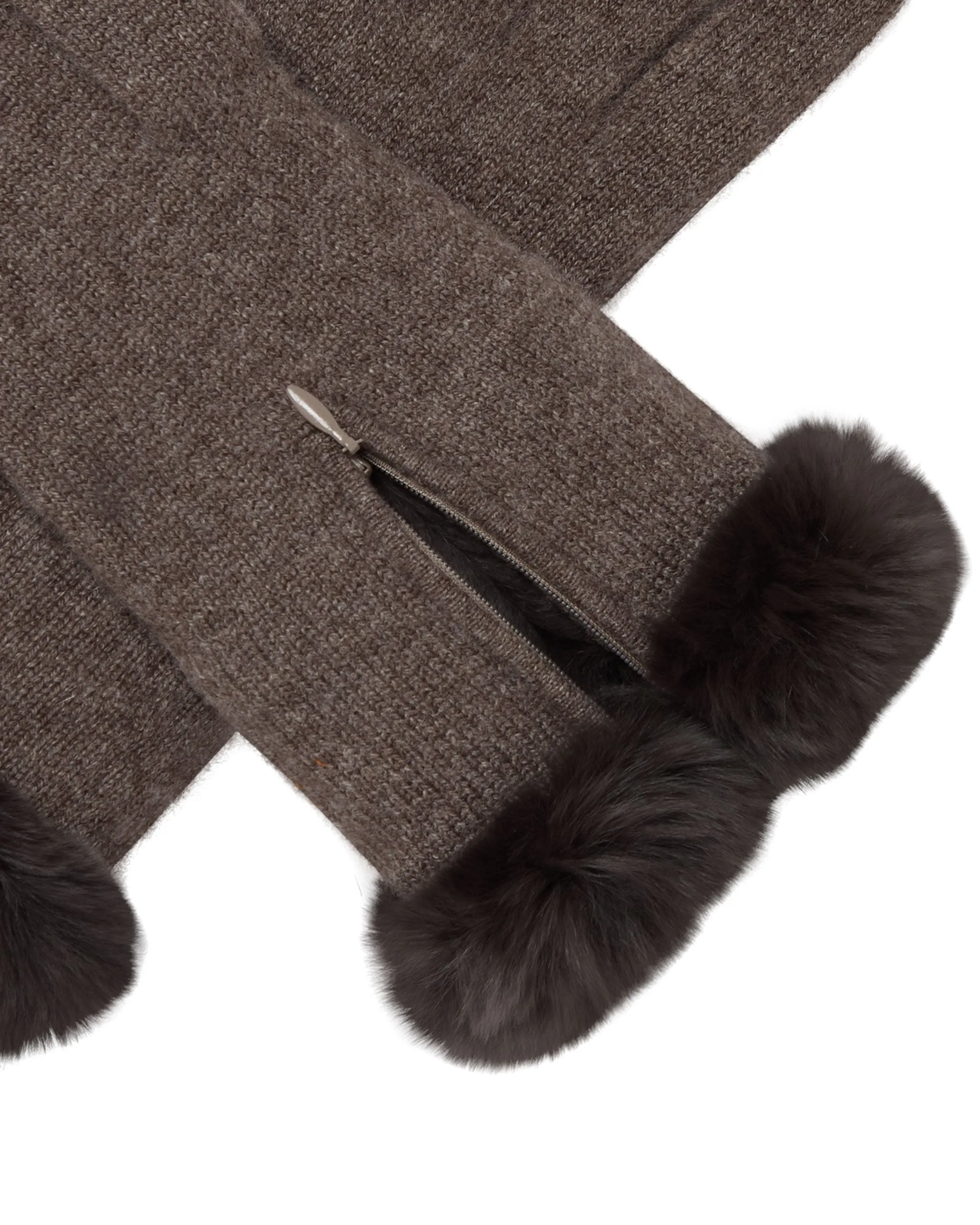 Women's Fur Trim Cashmere Gloves Biscotti Brown