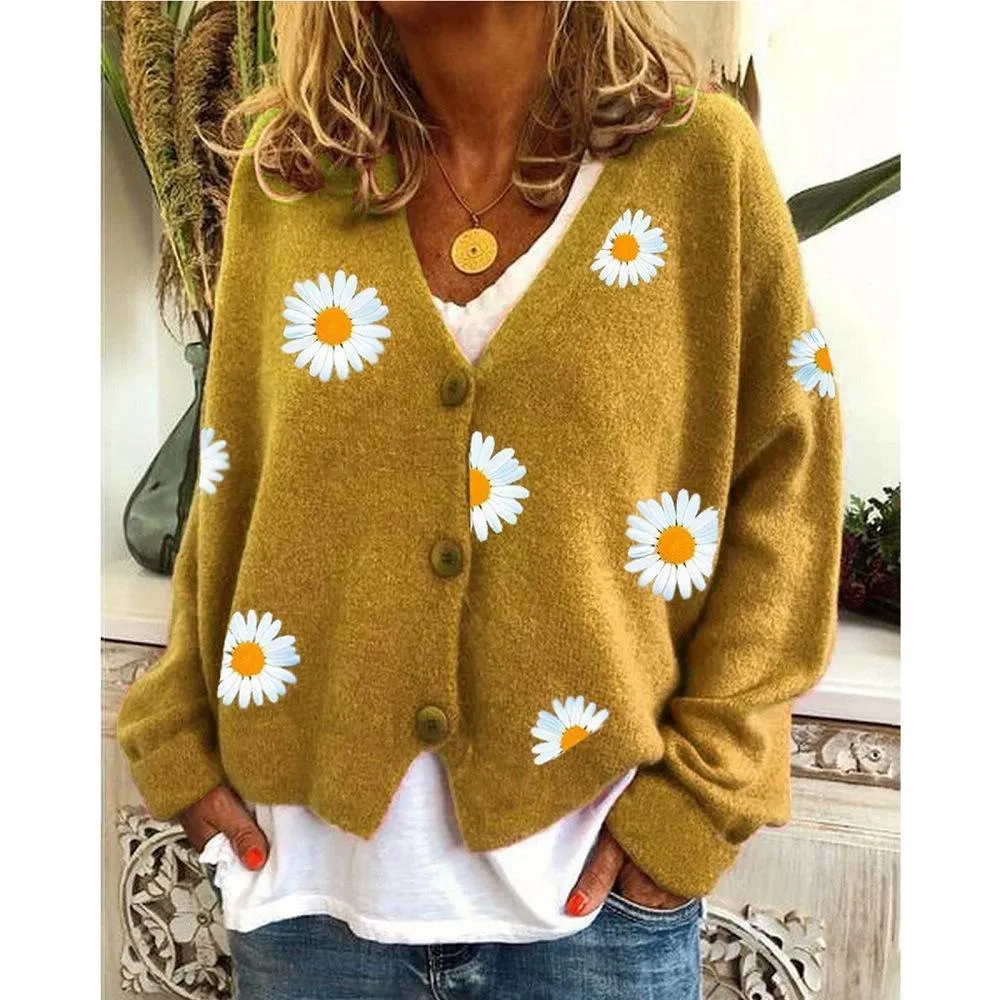 Women's Knitwear Single-breasted Autumn Chrysanthemum Embroidered Jacket Sweater Women's Clothing